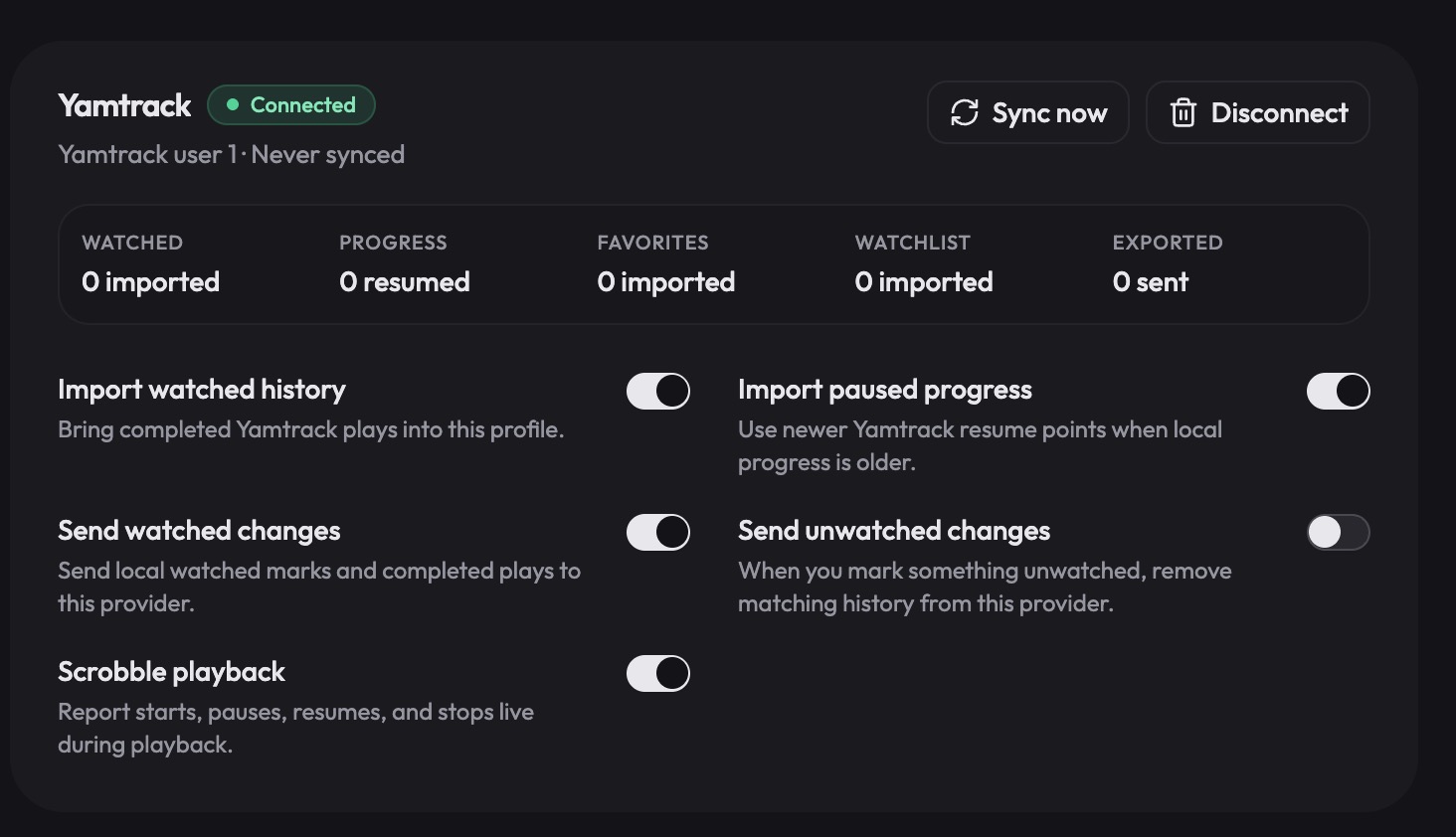 Yamtrack connected before its first sync